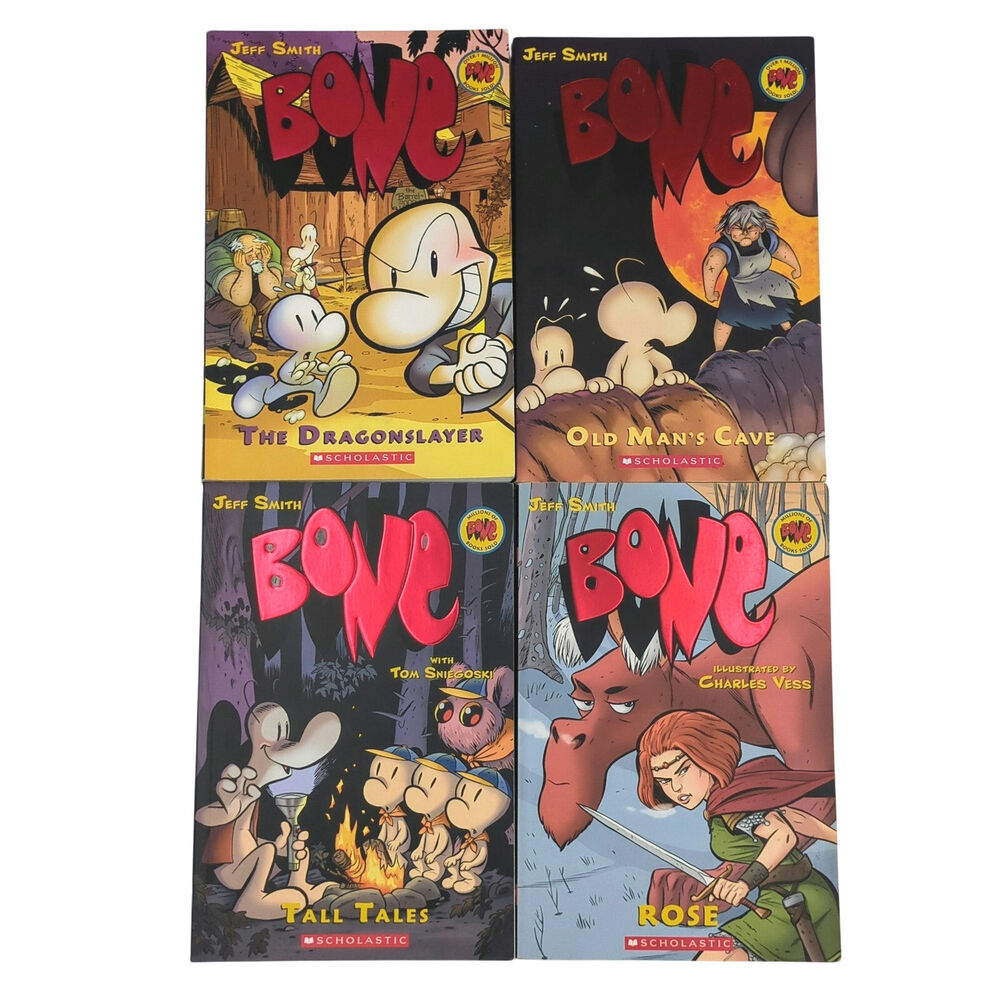Jeff Smith's Bone Scholastic Graphic Novels Lot Dragonslayer Tall Tales Rose
